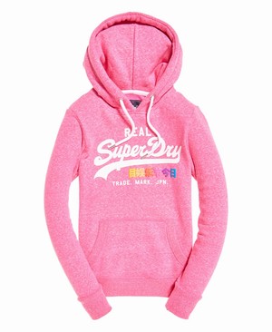 Superdry Vintage Logo Pop Női Kapucnis Pulóver Rózsaszín/Fehér | KVXUB9415